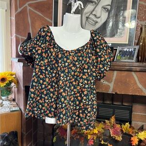 Old Navy Black and Orange Floral Blouse